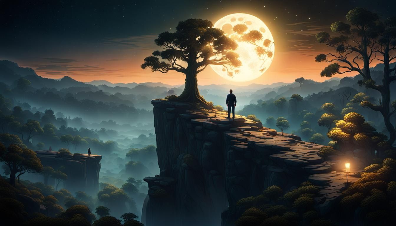 Mystical Forest Landscape in Moonlight