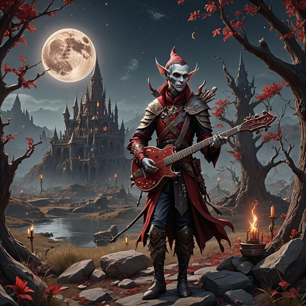 Undead Elf Bard with Lute in Fantasy Art