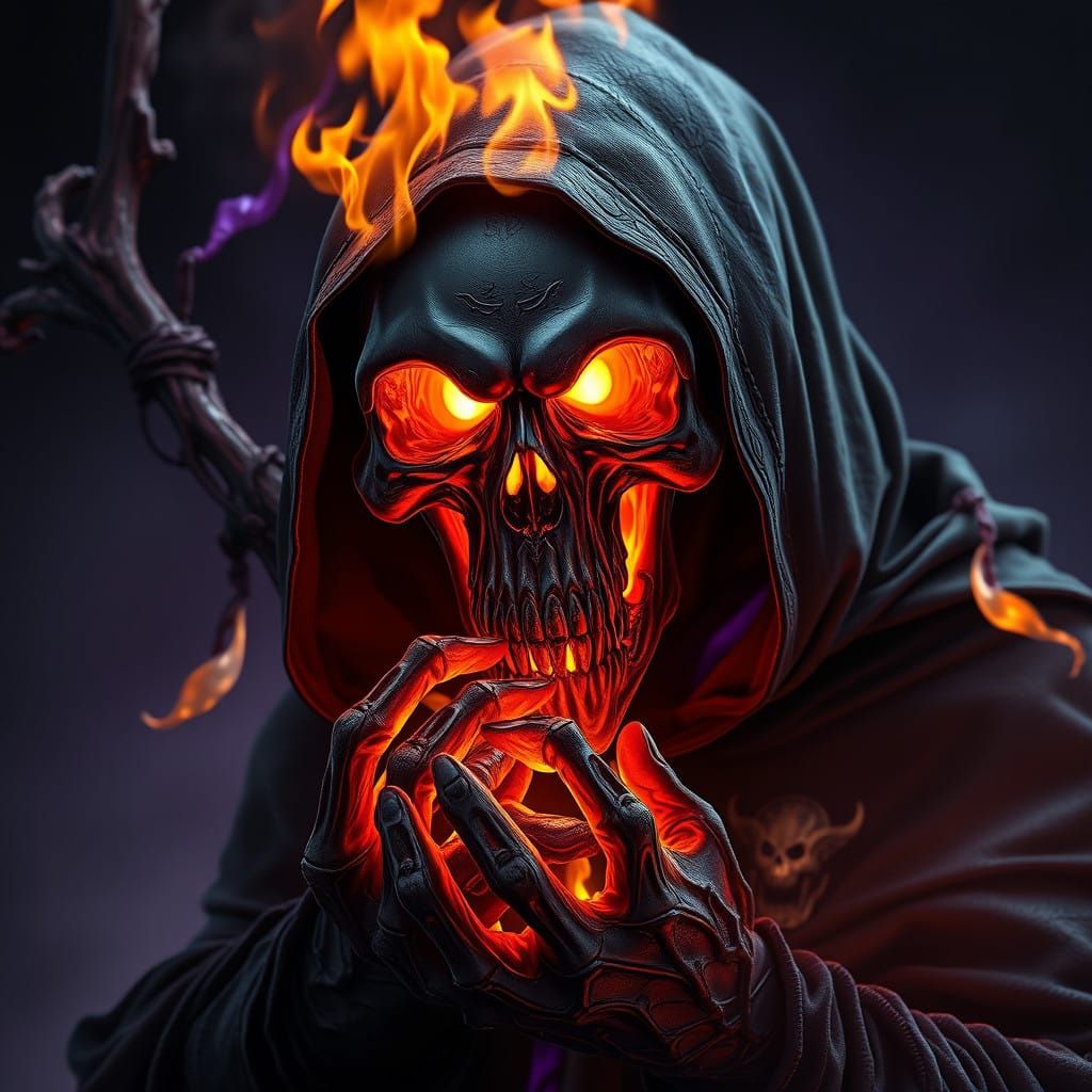 Dark Fantasy Skull in Grim Reaper's Bony Grip