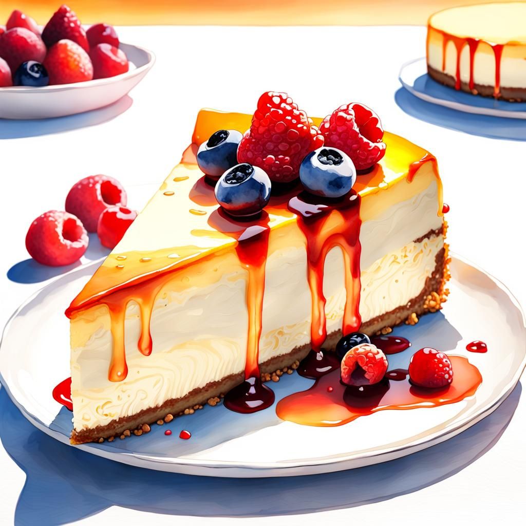 Cheesecake in Golden Hour: 3D Watercolor Rendering
