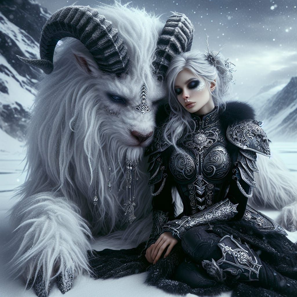 Gothic Warrior Resting with Horned Creature