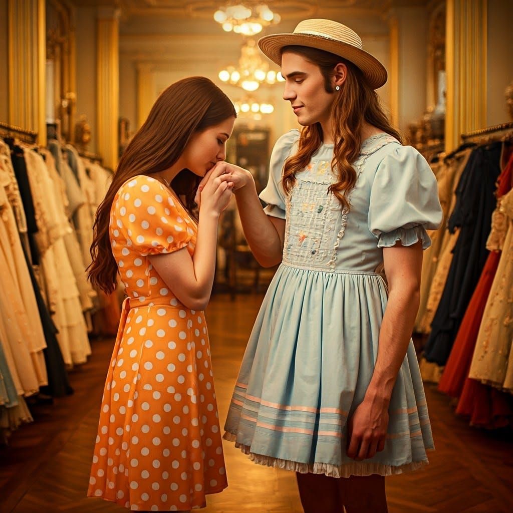 Romantic Encounter in a Vintage Dress Shop