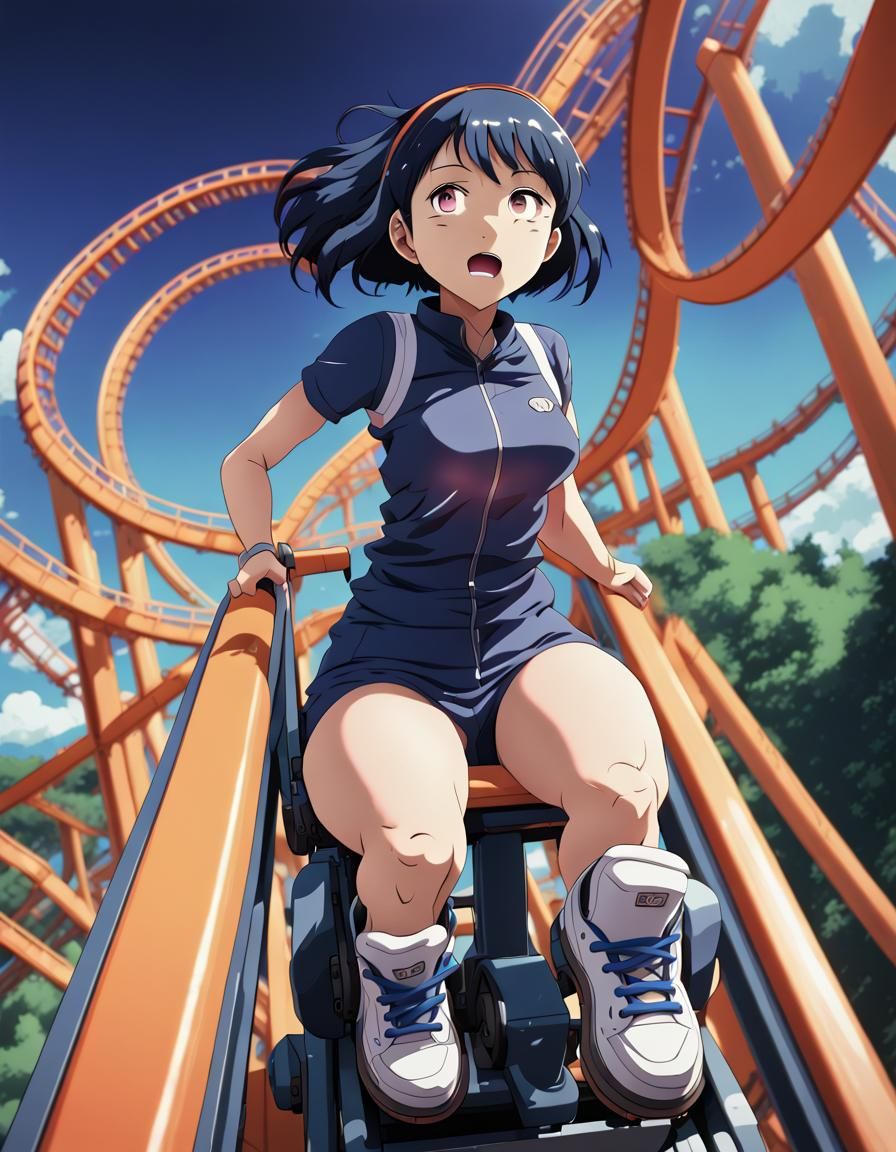 Hinata Hyuga on a Roller Coaster in Anime Style