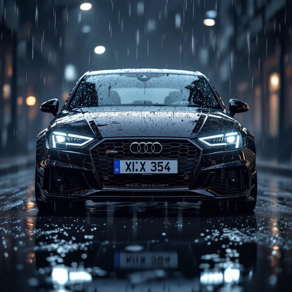 Black Audi A3 Quattro with Opaque Windshield in Cinematic St...