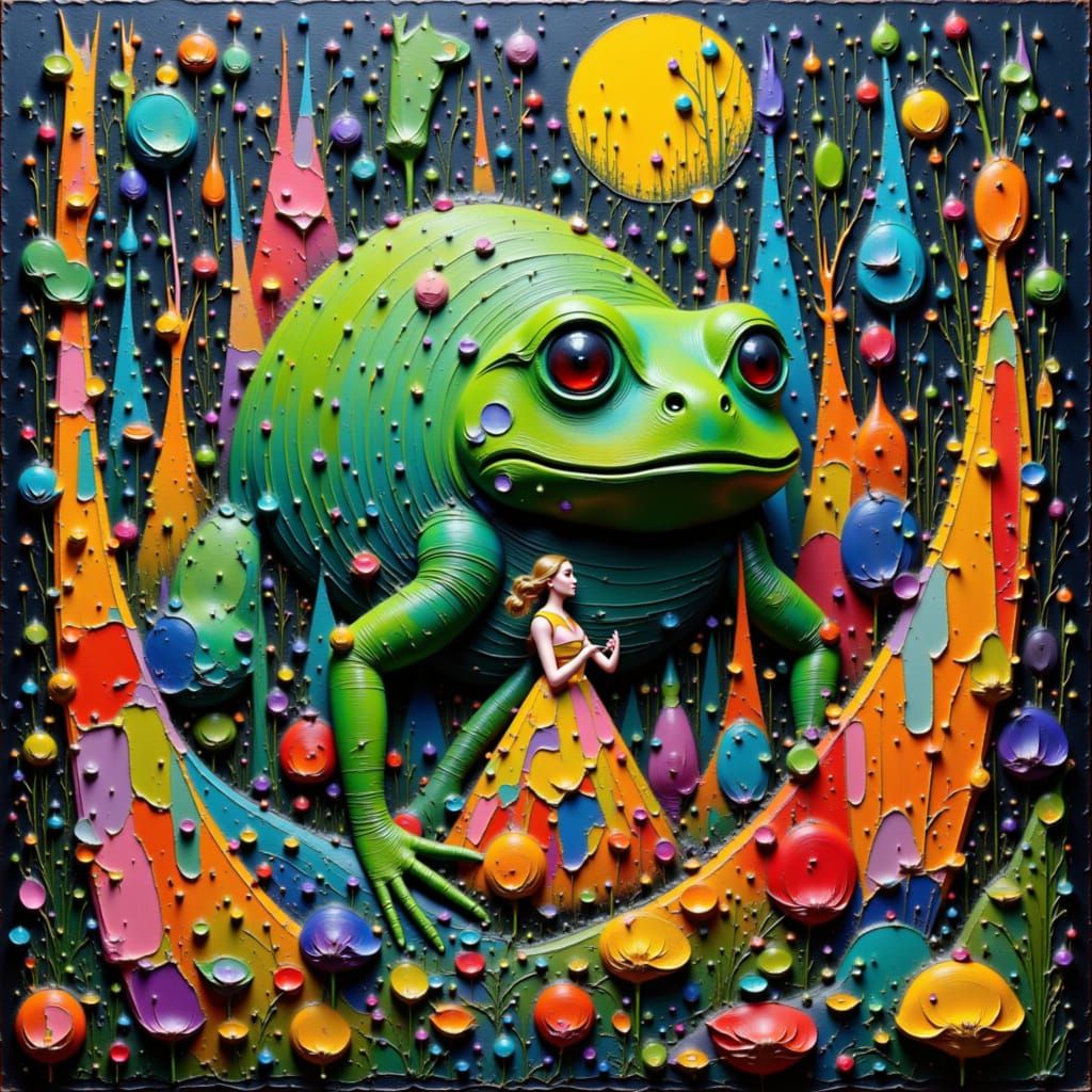 Giant Toad with Fox Bride in Forest, Matisse Style