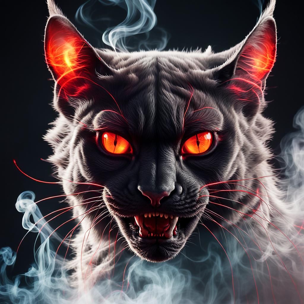 Demonic Cat Smoke: Hyperrealistic Concept Art