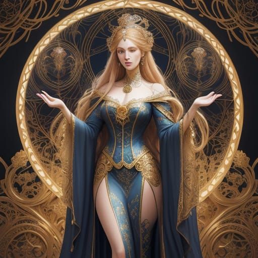 Victorian Noblewoman With Solar Orb in Art Nouveau Arch