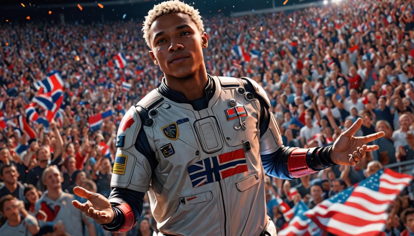 Norwegian Flag Spacesuit Boy in Space Stadium