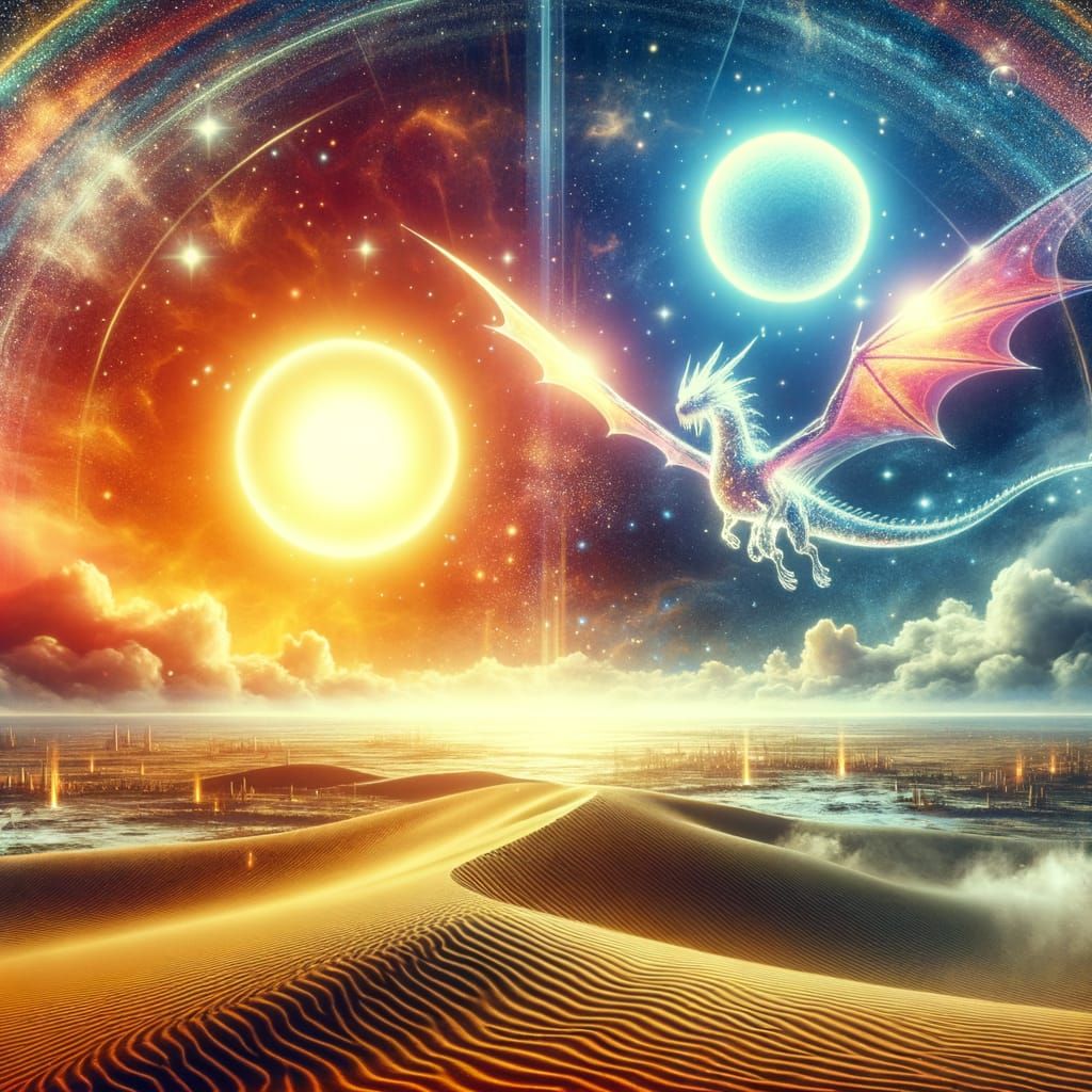 Alien Desert Mirage with Dragon in Sky