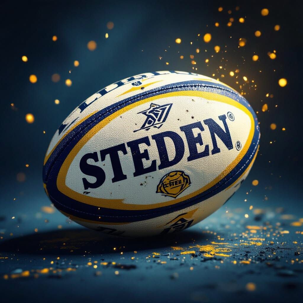 Rugby League Ball with Dark Blue and Gold Highlights