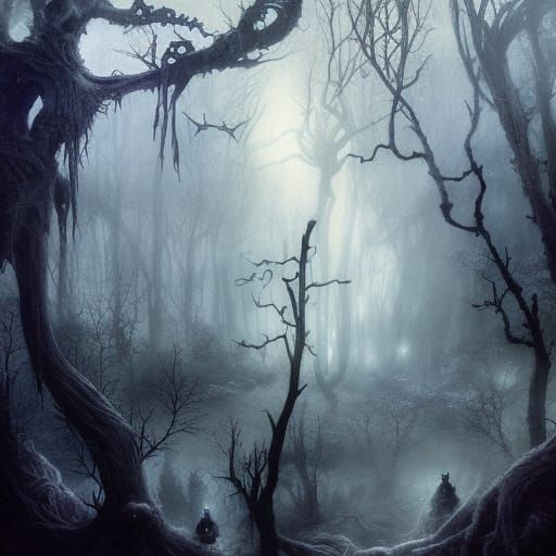 Terrifying Ghost Emerges in Forest: Fantasy Art