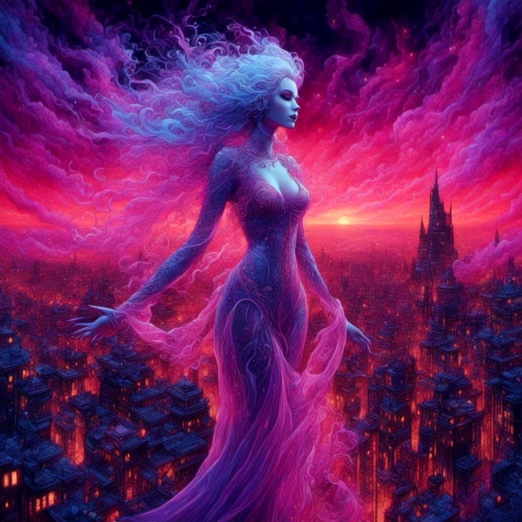 Bioluminescent Banshee in Synthwave Fantasy Night