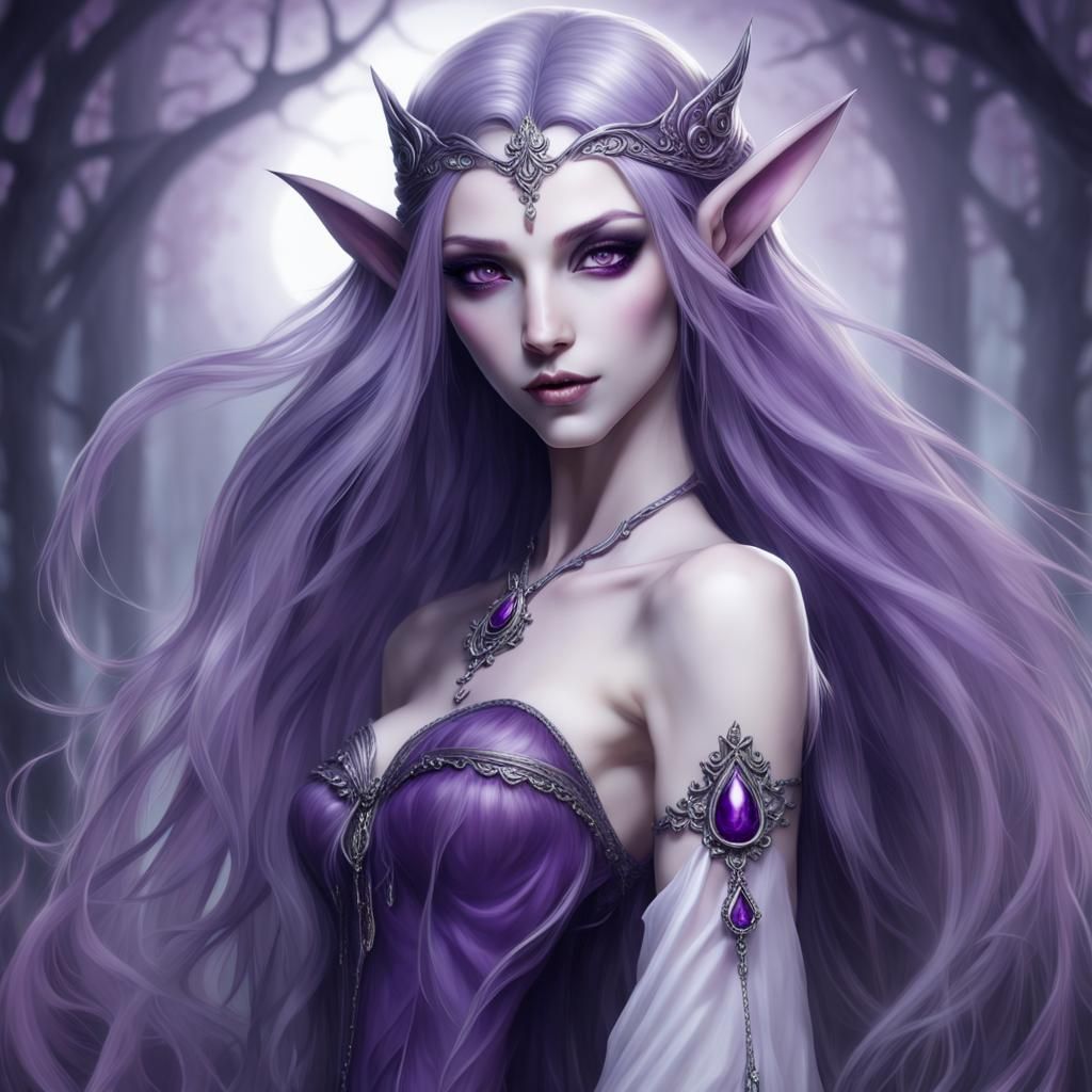 Vampire Elf with Amethyst Eyes: Dark Fantasy Art