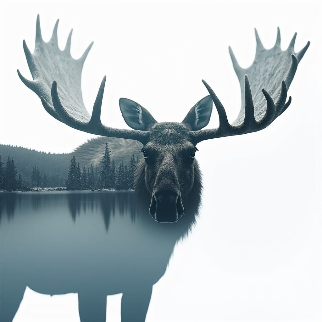 Moose Silhouette in Snowy Forest Landscape