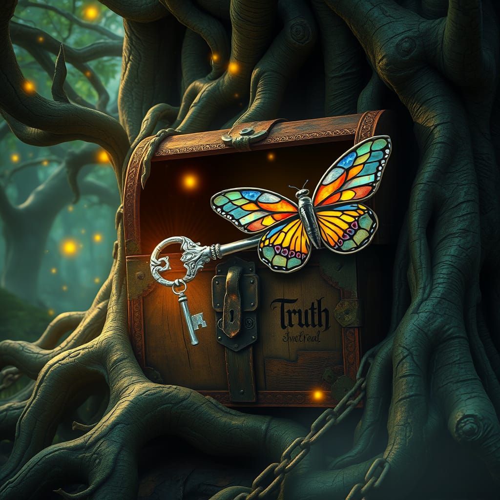 Whimsical Ancient Forest with Hidden Treasure