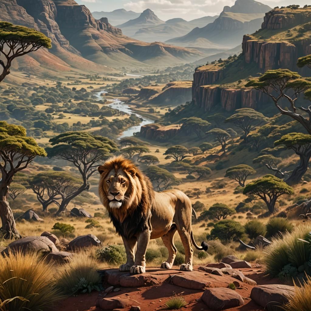 South African Lion in Detailed Matte Painting