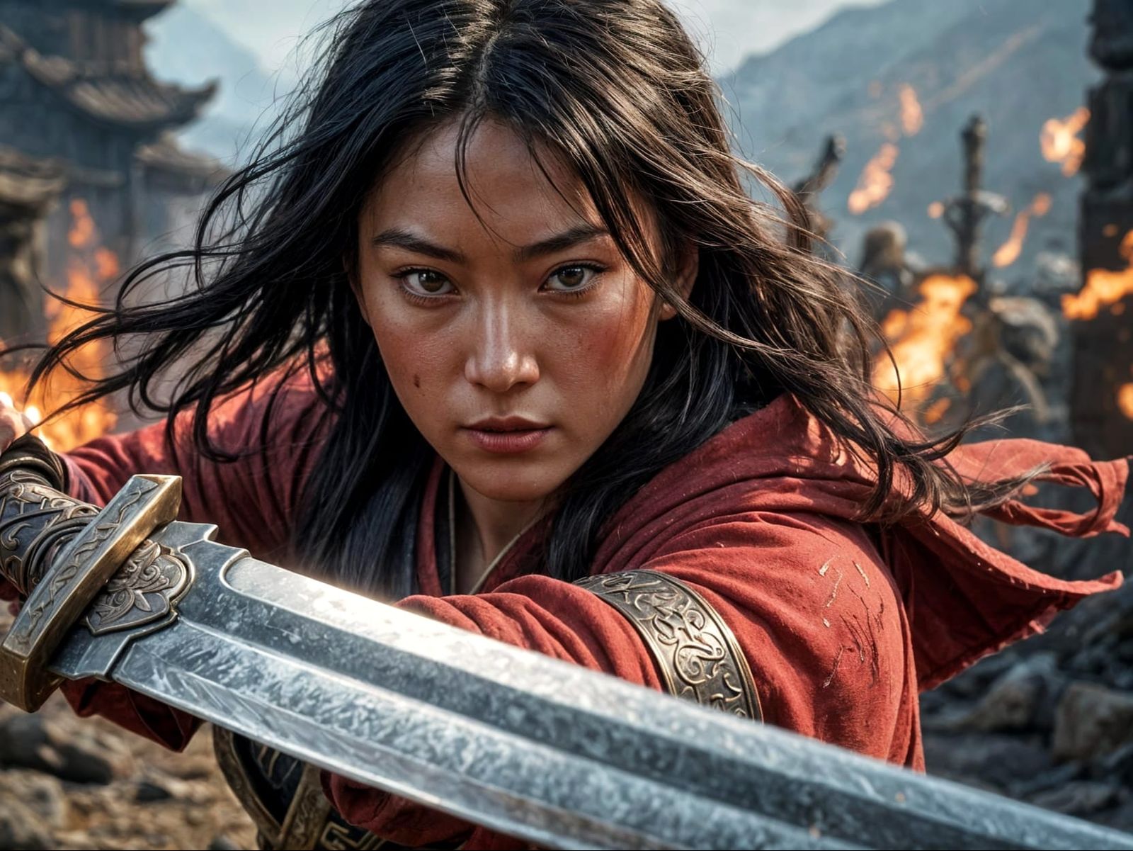 Mulan in Epic Matte Painting Battle Scene