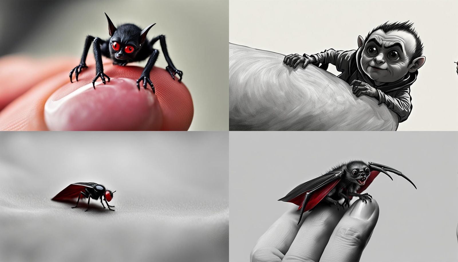 Miniature Vampire Perched on a Thumb