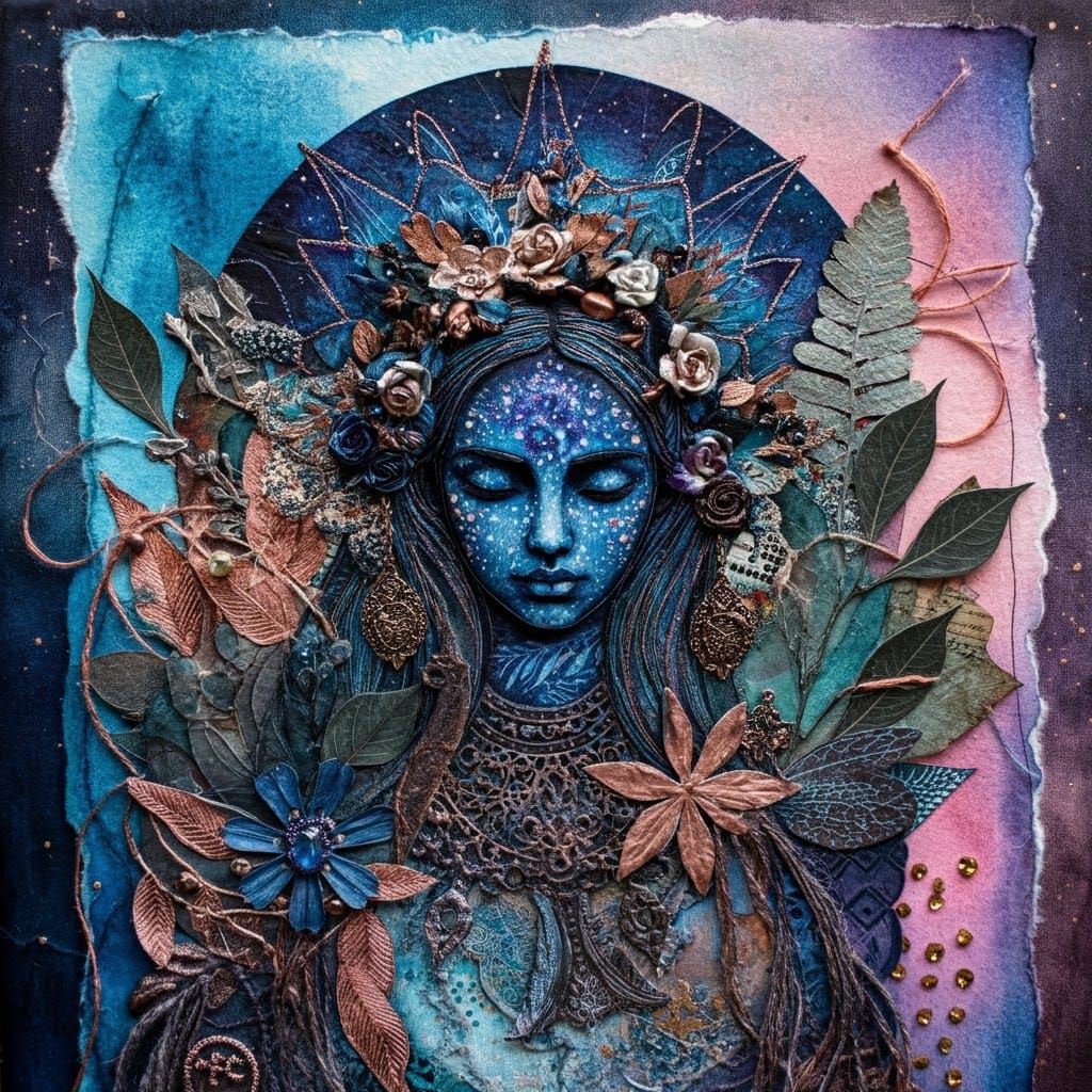 Goddess Collage in Watercolor and Mixed Media