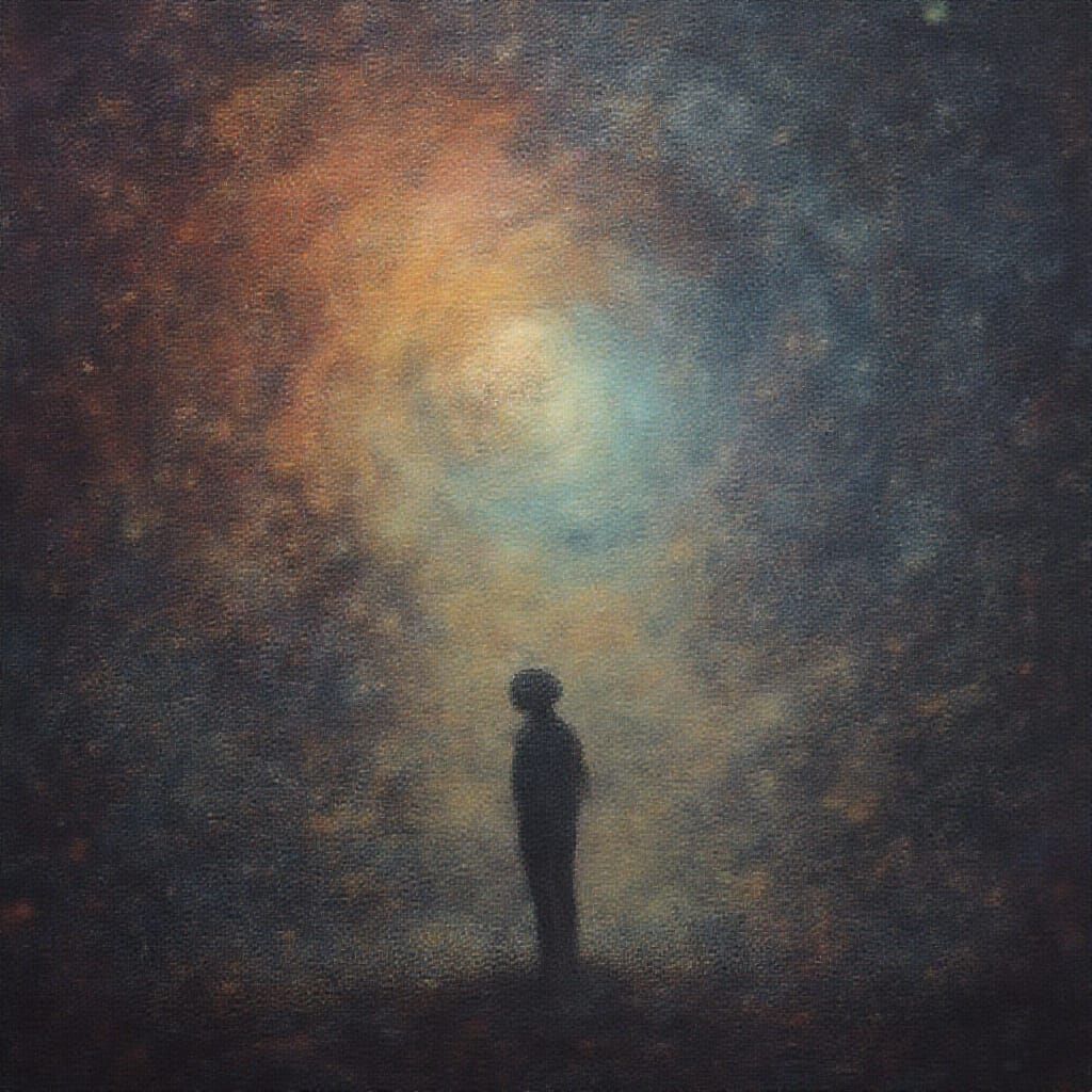 Abstract Cosmic Figure Gazing into Nebula in Rothko Somov St...