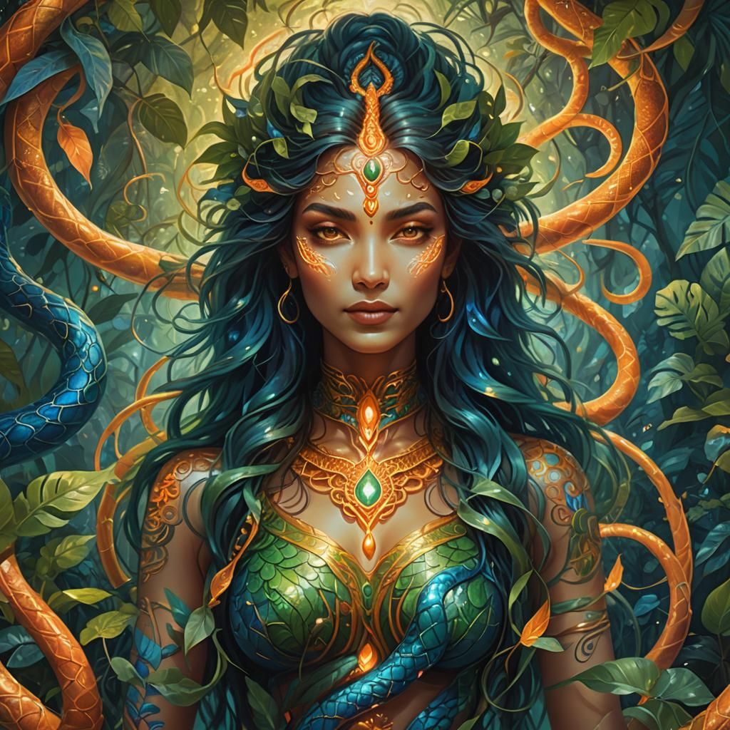 Mystical Kundalini Energy Art in Vibrant Jungle