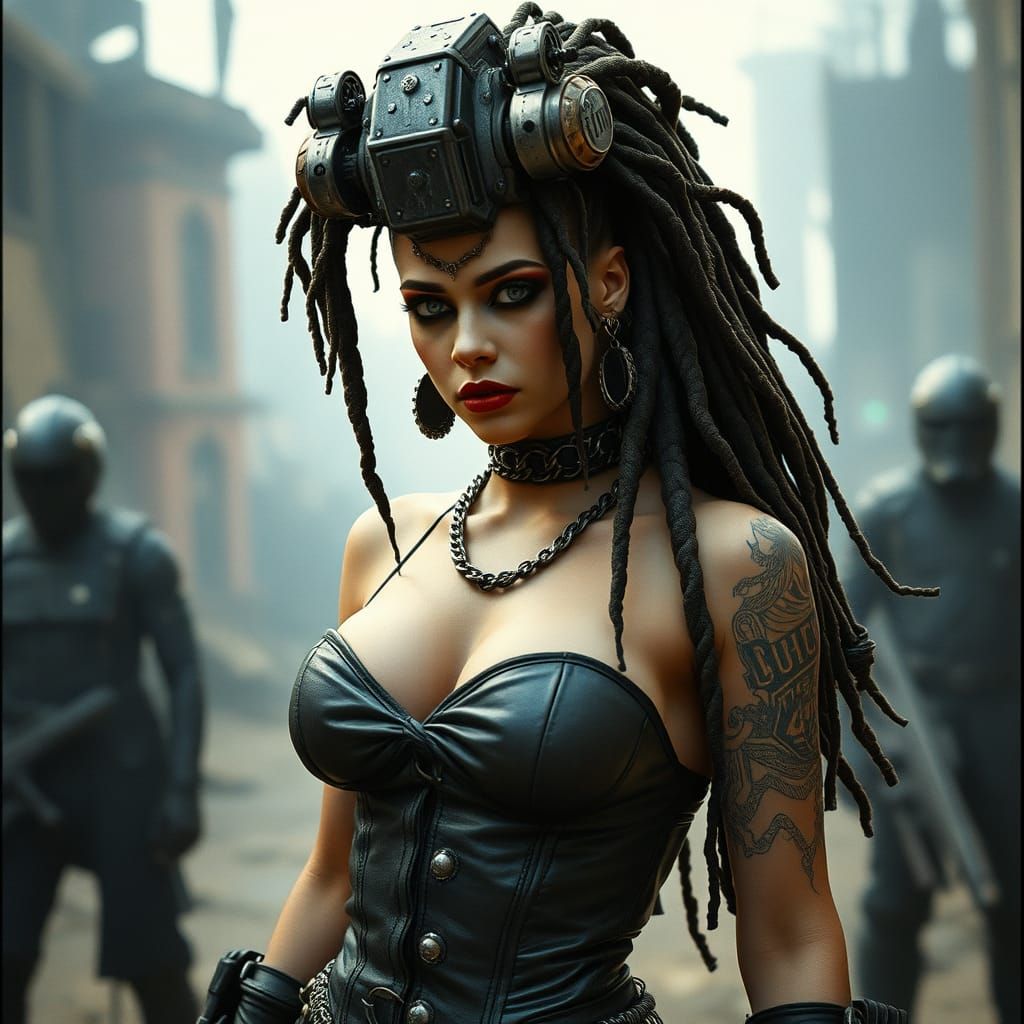 Cyberpunk Warrior with Axe in Apocalyptic World