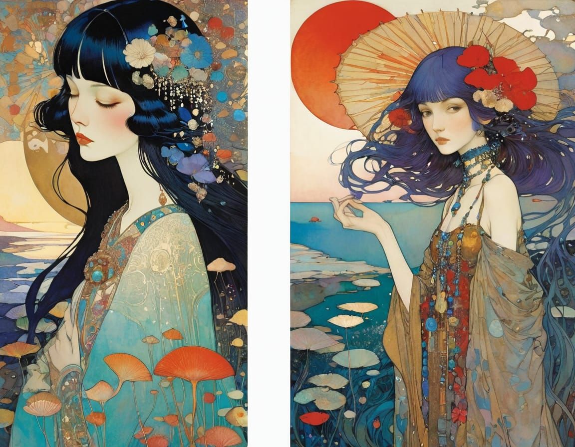 Ocean Scene in Art Nouveau Style