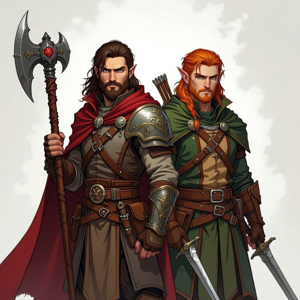 Cleric and Ranger Fantasy Art in Comic Style