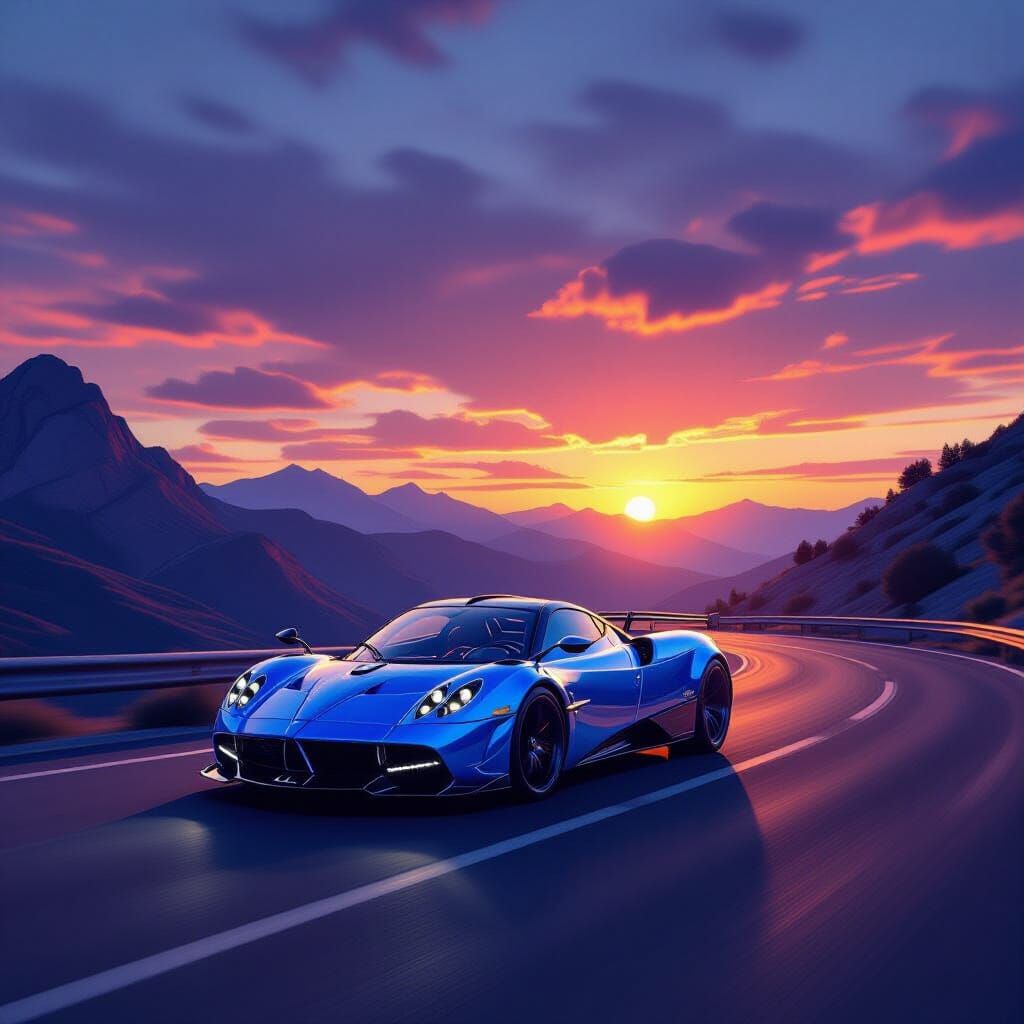 Electric Blue Pagani Huayra at Sunset