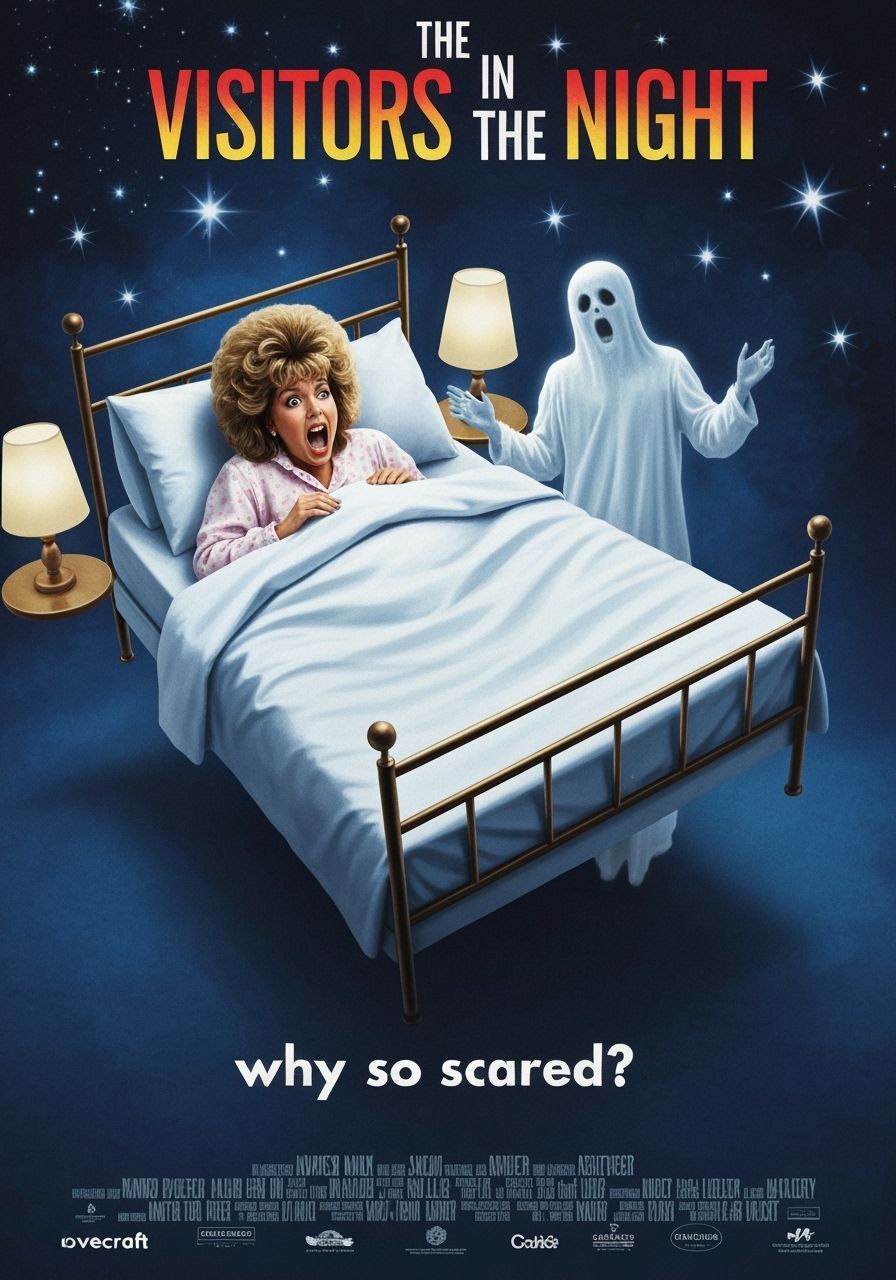 1980s Horror Comedy Movie Poster with Floating Bed