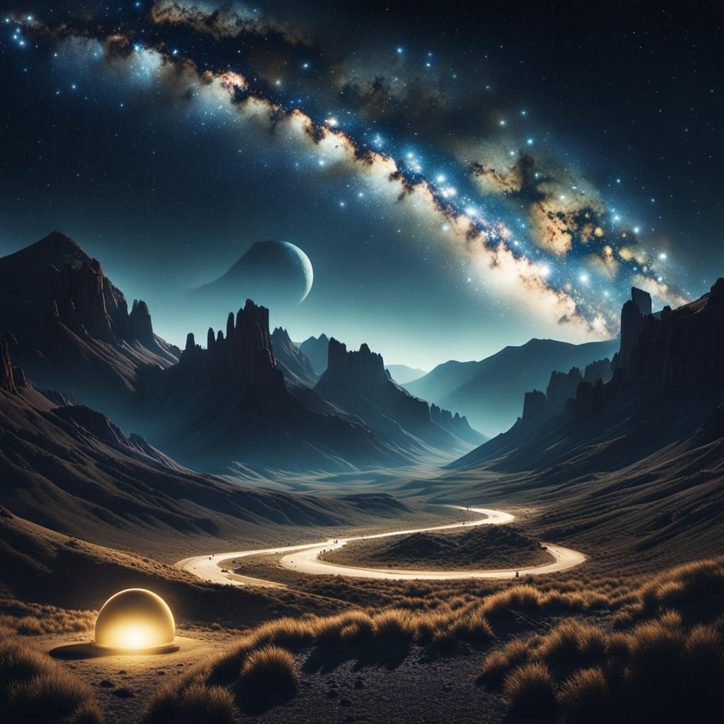 Moonlight Valley with Milky Way: Dreamy Cinematic View