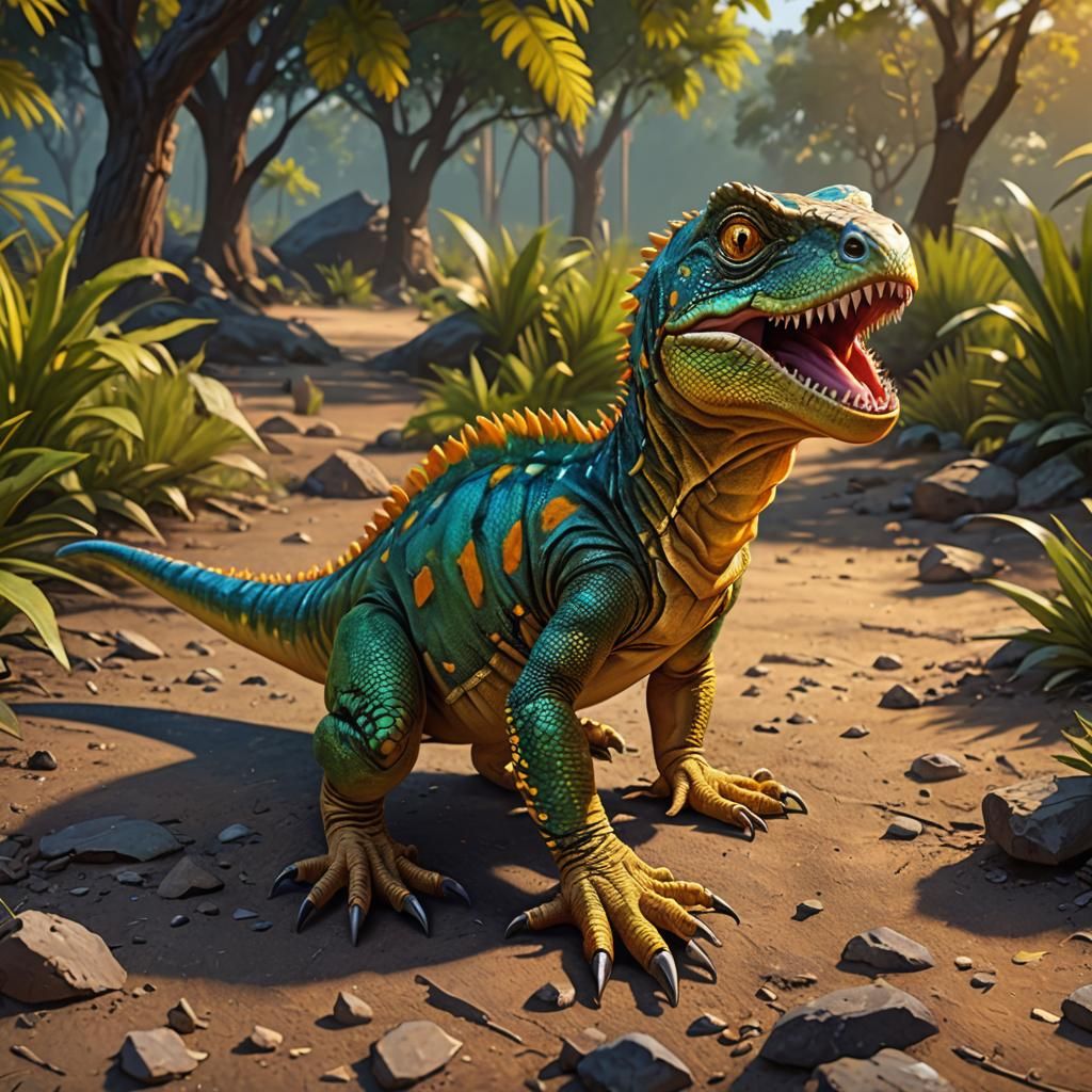 Cute Baby Dino Lizard Concept Art in 8K