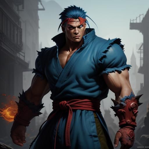 Detailed Street Fighter Scene in Fantasy Art Style