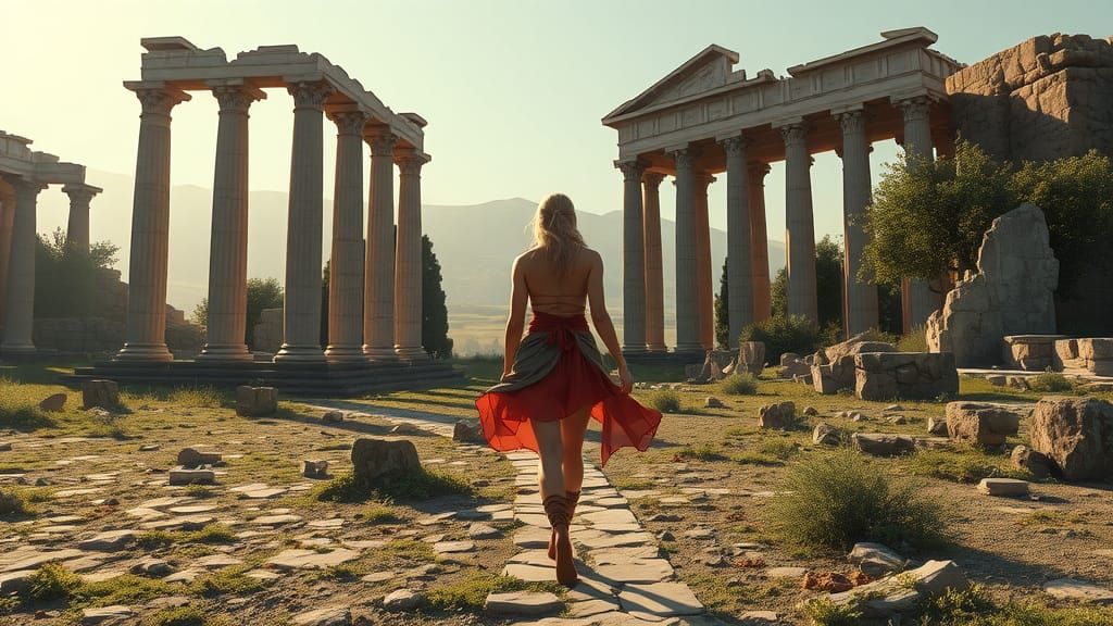 She walks in Ancient Rome.