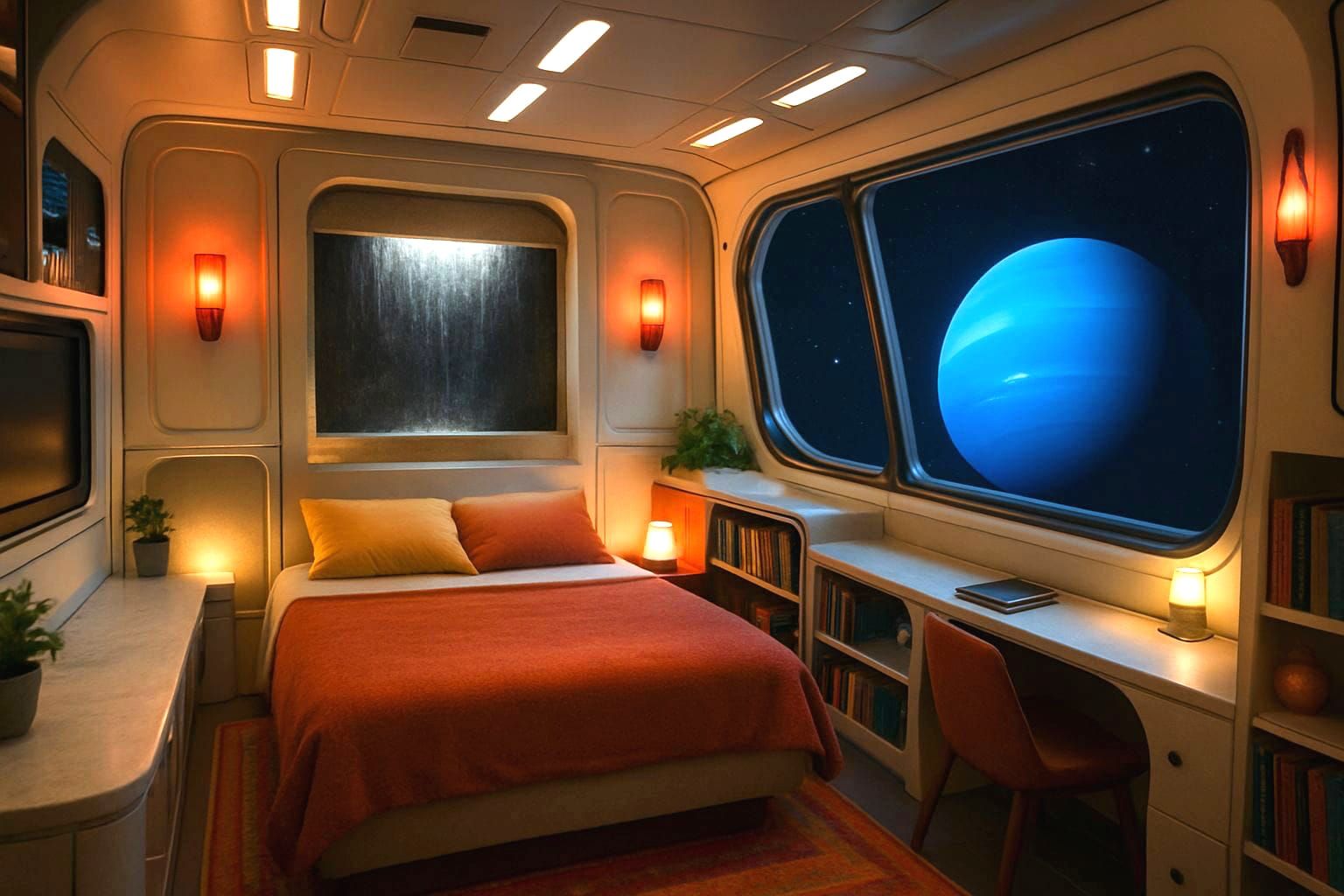 Futuristic Spaceship Apartment with Neptune View