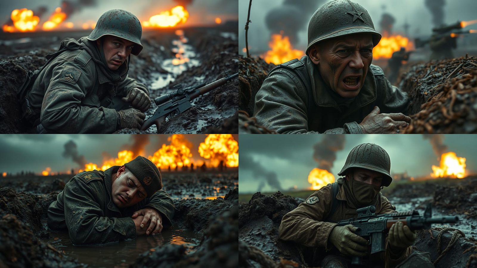 Distressed Soviet Soldier in Muddy Trench: Matte Painting