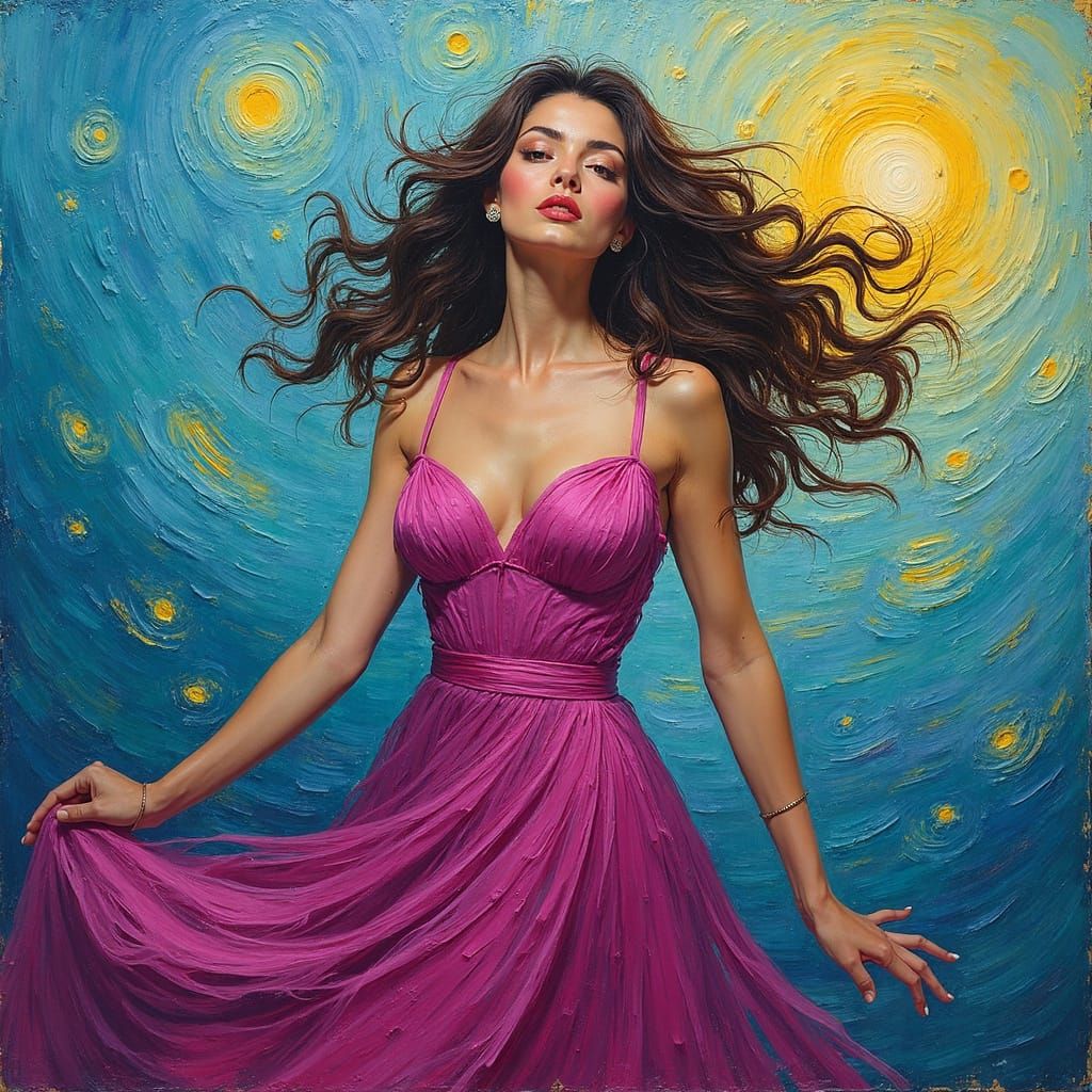 Vibrant Meteorologist in Magenta, Swirling Brushstrokes in E...