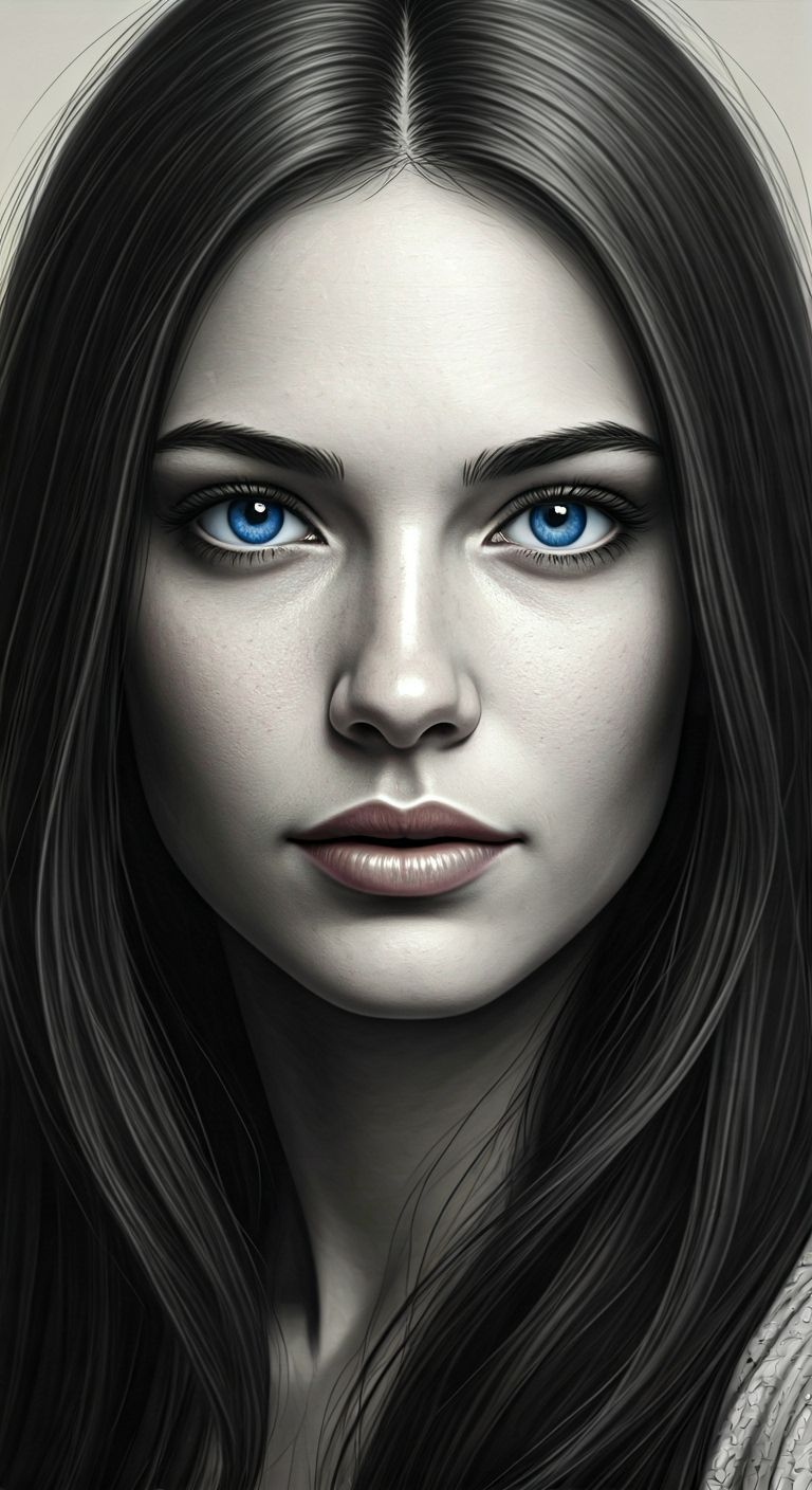 Woman's Innocent Gaze: Detailed Pencil Sketch