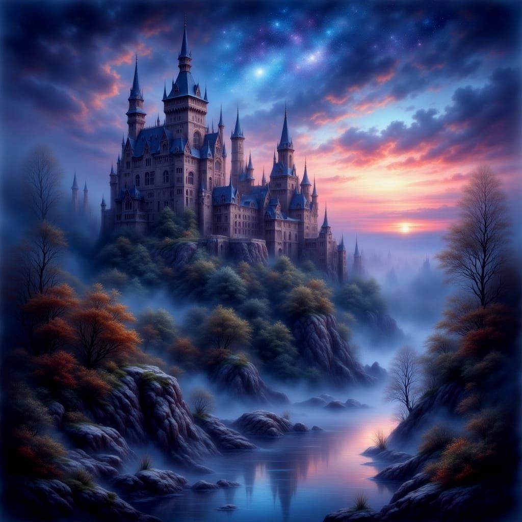 Majestic Castle at Twilight with Ethereal Glow