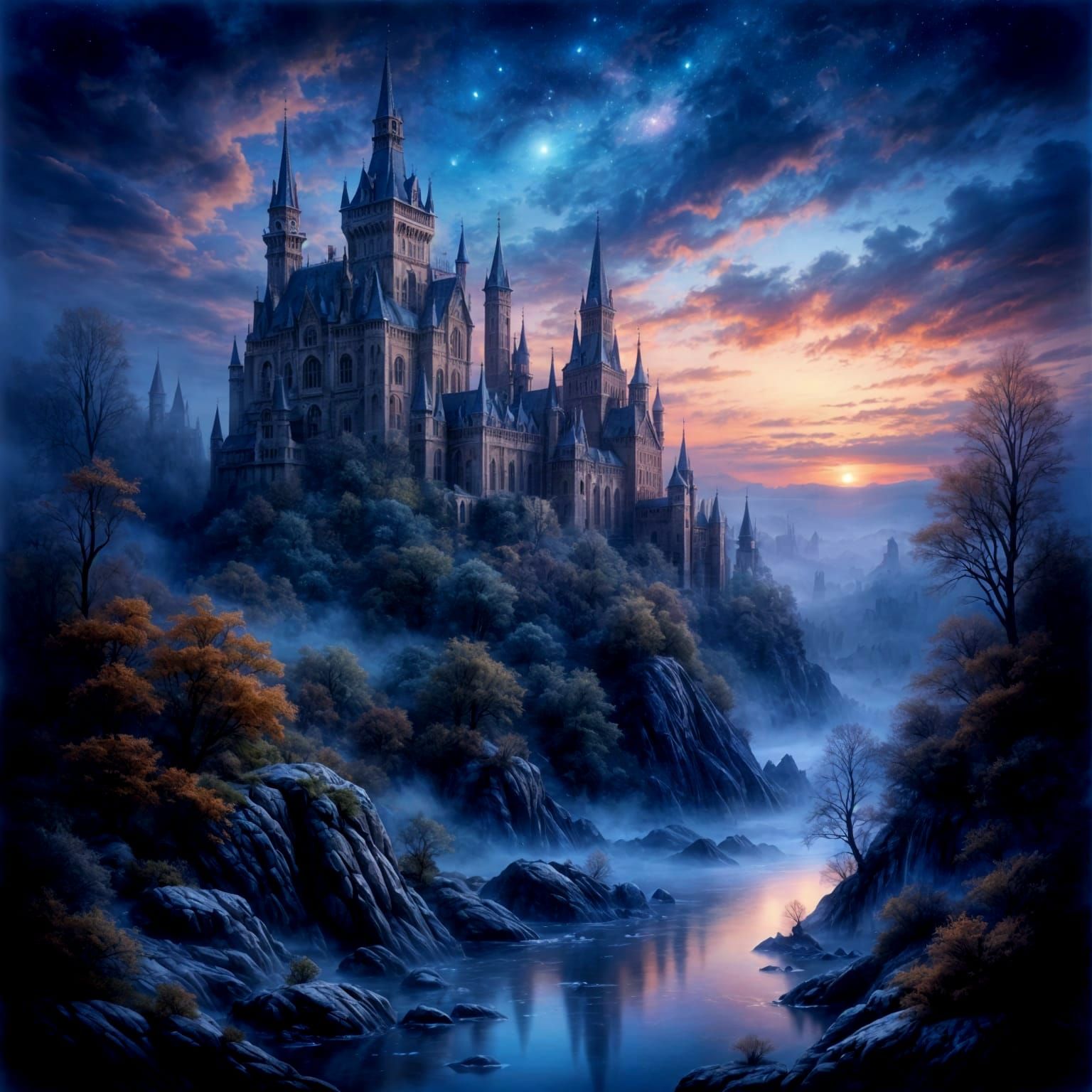 Majestic Castle at Twilight with Ethereal Glow