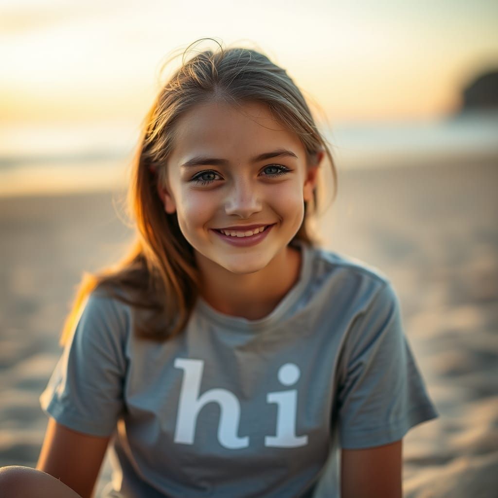 Teen Girl's Cheerful Beach Portrait in High Definition