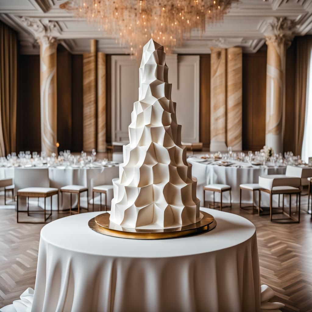 Geometric Abstract Wedding Cake Sculpture with Whipped Cream