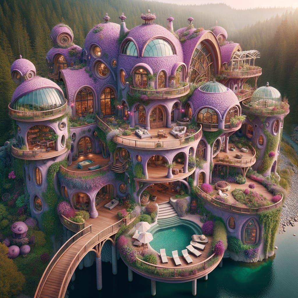 Surreal Purple Cob Estate with Exaggerated Curved Walls and ...