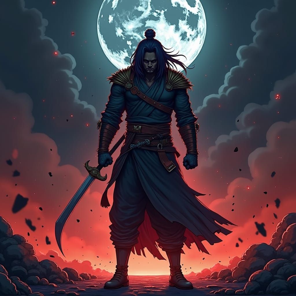 Dynamic Anime Warrior Radiating Intense Energy