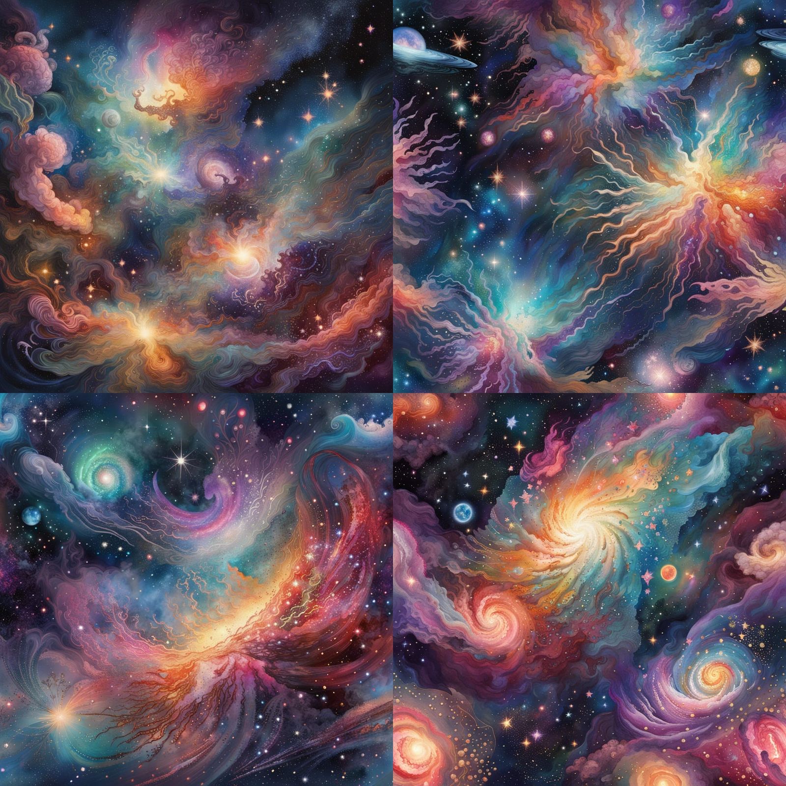 Epic Glittery Star Galaxies in Gouache Style