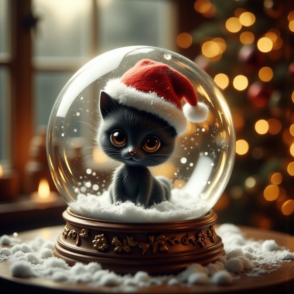 Black Kitten Hat Snow Globe