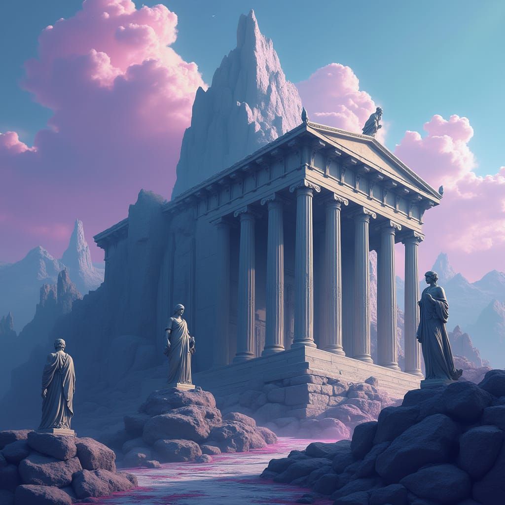 Ancient Goddesses in a Regal Greek Temple