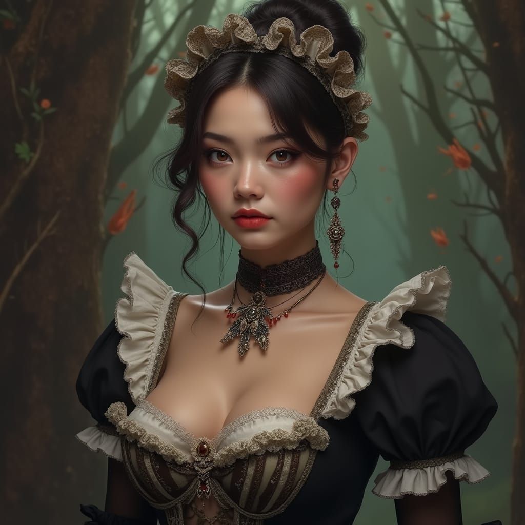 Sultry Maid in Victorian Fantasy Attire