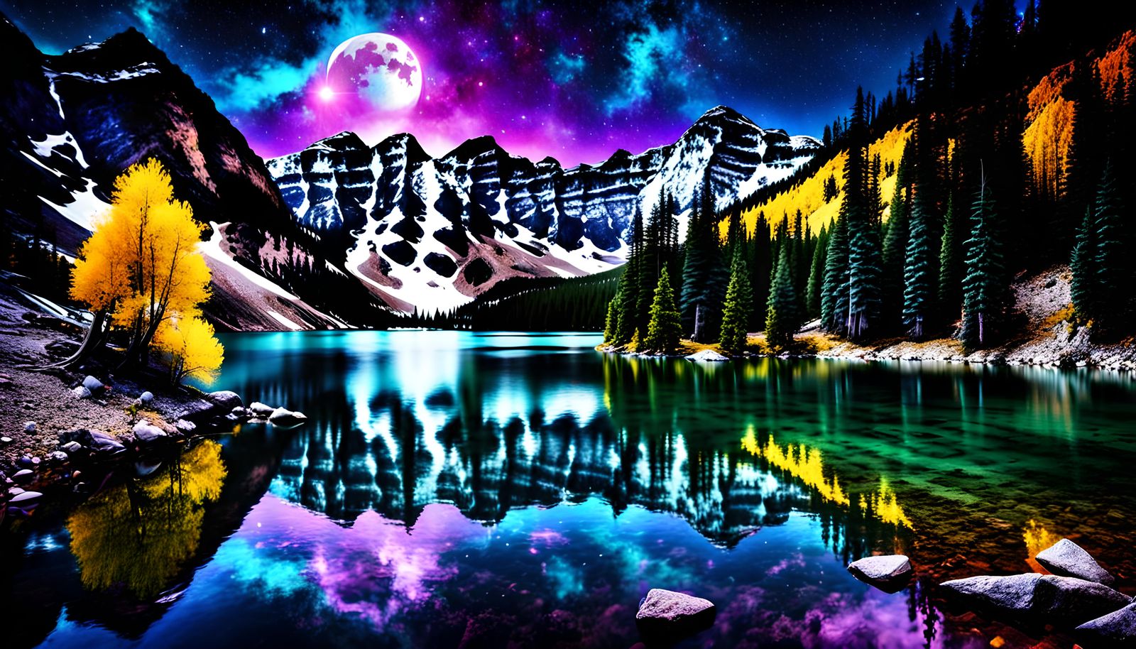 Cosmic Moonlit Lake in Colorado Mountains
