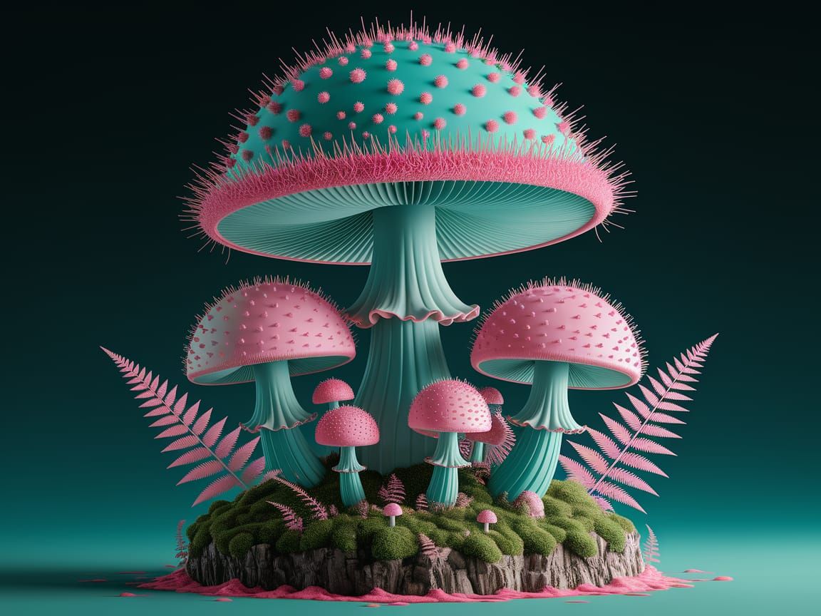 Whimsical Fantastical Mushrooms in Pastel Hues